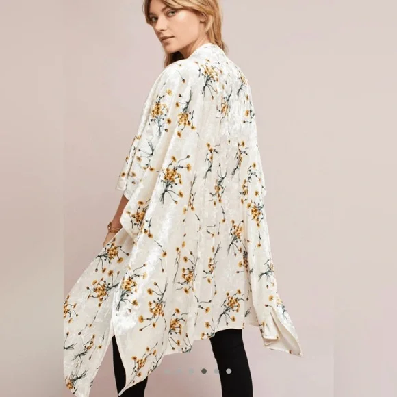 Anthropologie White Floral Kimono Top - Picture 2 of 4
